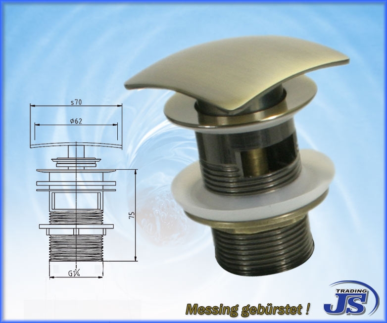 Pop-Up Ablaufgarnitur mit Überlauf Messing gebürstet