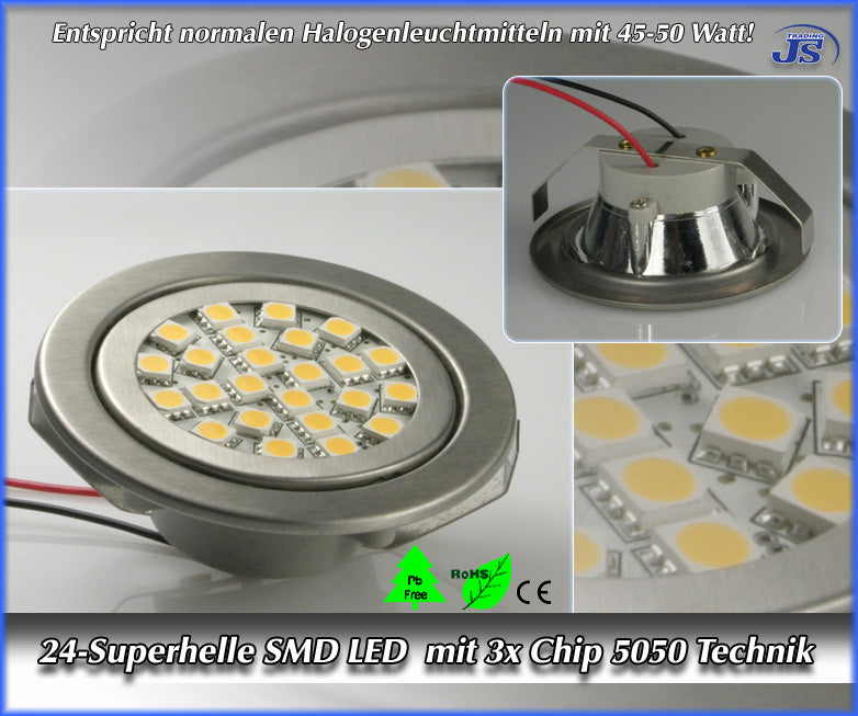 LED Einbau Leuchte Einbaustrahler Strahler 24 SMD 5050 3chip Lampe