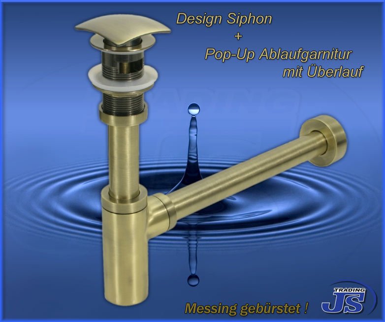 Quad Siphon Geruchsverschluss  Pop-Up mit Überlauf Messing Gebürstet