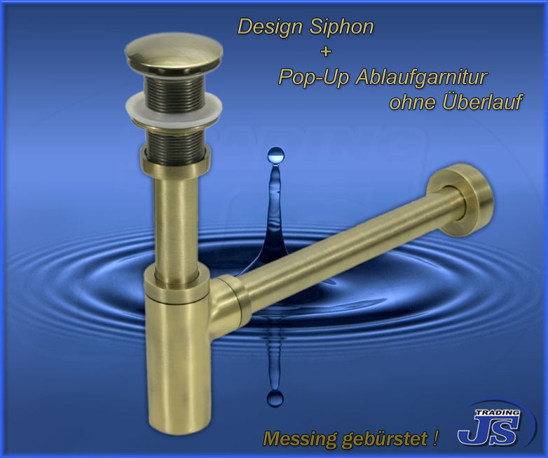 Ablaufgarnitur  Geruchsverschluss  Pop-Up ohne Überlaif Messing Gebürstet