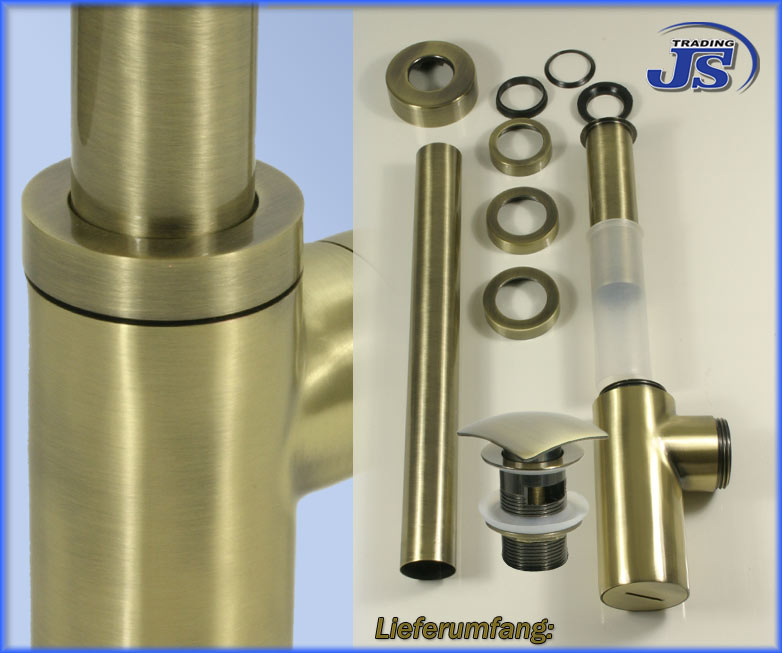 Quad Siphon Geruchsverschluss  Pop-Up mit Überlauf Messing Gebürstet