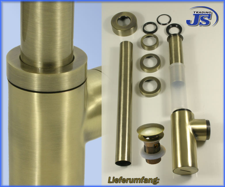 Siphon Geruchsverschluss Pop-Up mit Überlaif Alt Messing Gebürstet