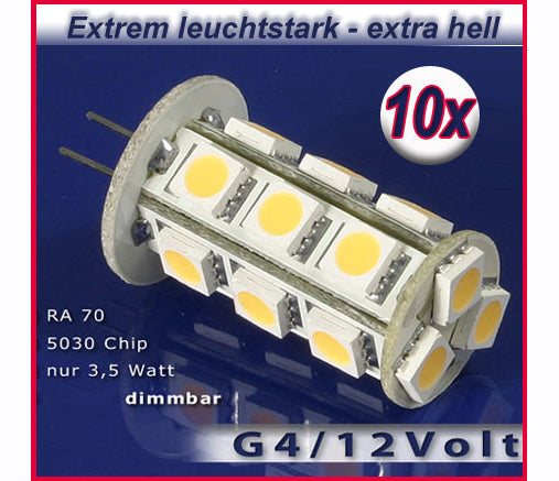 10ST 18 LED G4 Stiftsockel Leuchte Strahler SMD 5050 3chip 12V Energiesparrlampe