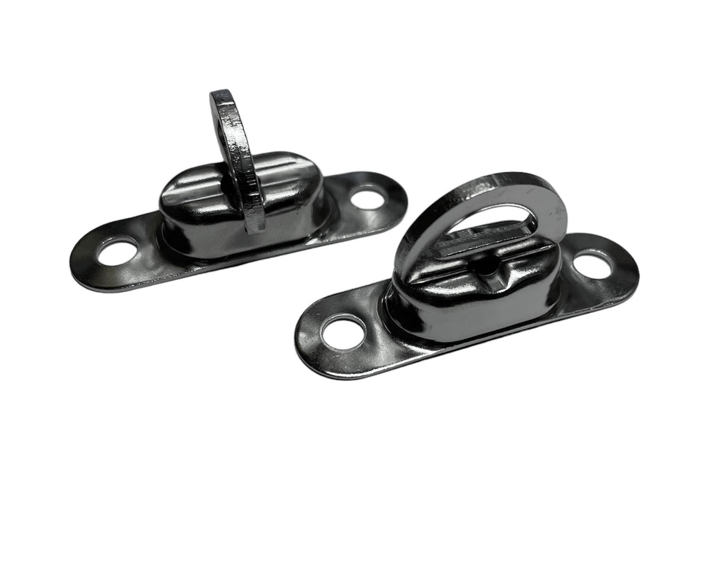 50x Drehverschluss für Oval Ösen 22,5x13,5 aus Messing vernickelt