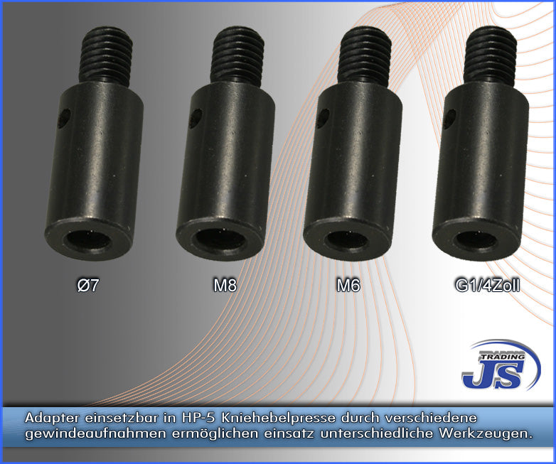 Adapter einsetzbar für HP-5, HP-7 oder HP-8 Pressen, versch. Gewindeaufnahmen