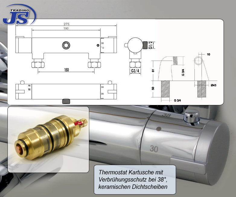 TH-13-AB Dusch Wannenrand Brause Thermostat Armatur S-Anschluss