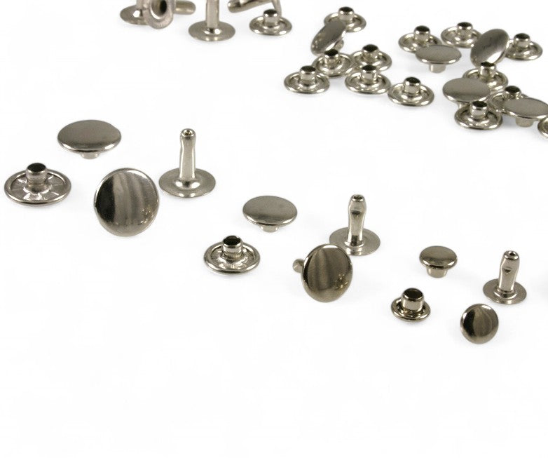 100x Doppelhohlnieten aus Messing Silber Ø10,5mm/Ø13mm