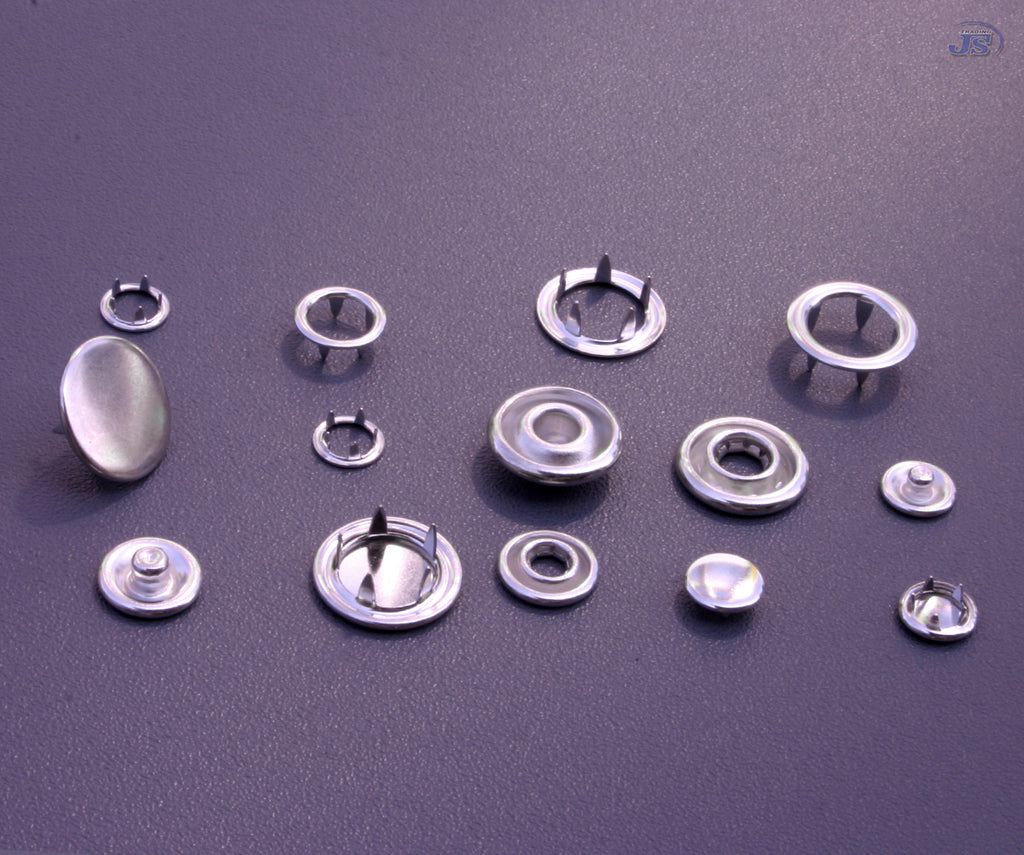 100set Jersey Druckknöpfe 7,5mm 4xTeilig mit Kappe Messing Silber