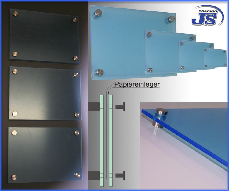 Doppelglas Acryl Schild Praxisschilder mit Umrandung für Papiereinlagen