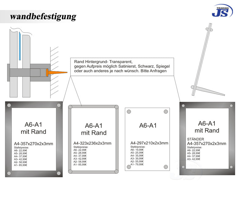 Doppelglas Acryl Schild Praxisschilder mit Umrandung für Papiereinlagen