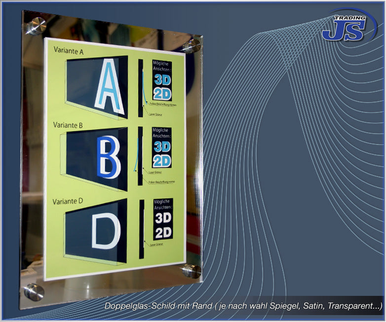Doppelglas Acryl Schild Praxisschilder mit Umrandung für Papiereinlagen