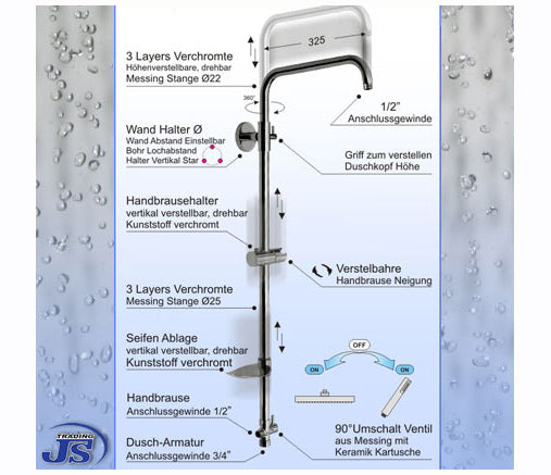 Luxus Duscharmatur Stange mit Schlauch und Flussregler
