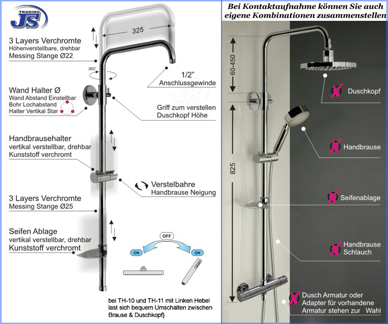 Thermostat Regendusche Duscharmatur Duschstange Duschpaneel Duschkopf