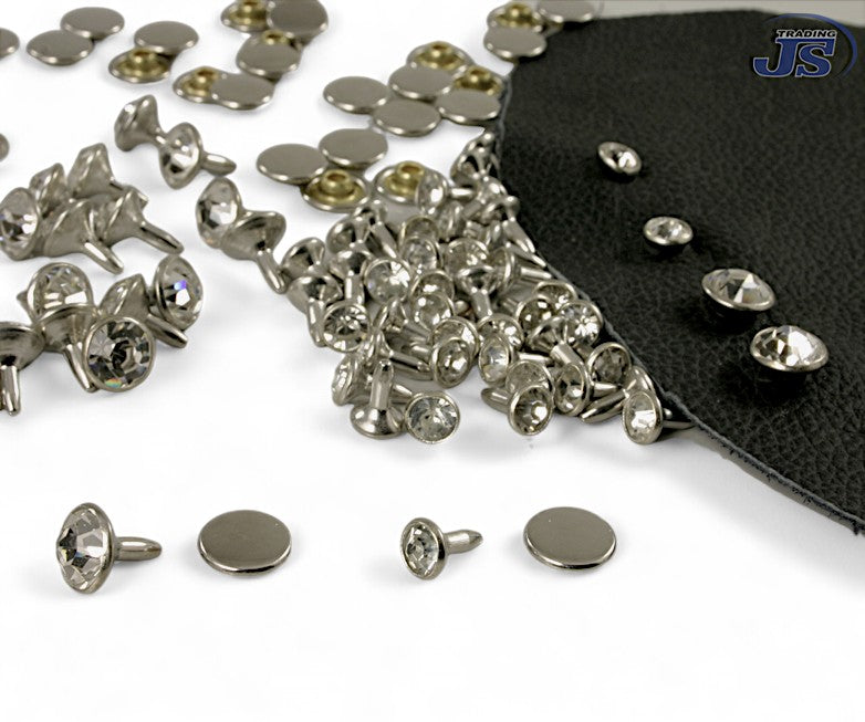 100x Chaton Nieten in Kristall Optik - Ziernieten 7mm und 9mm aus Messing