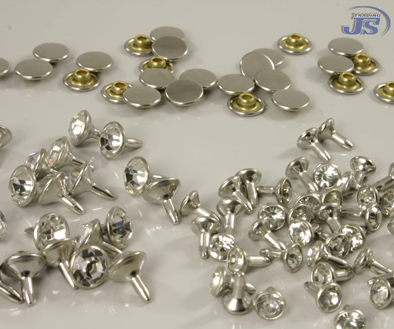 100x Chaton Nieten in Kristall Optik - Ziernieten 7mm und 9mm aus Messing