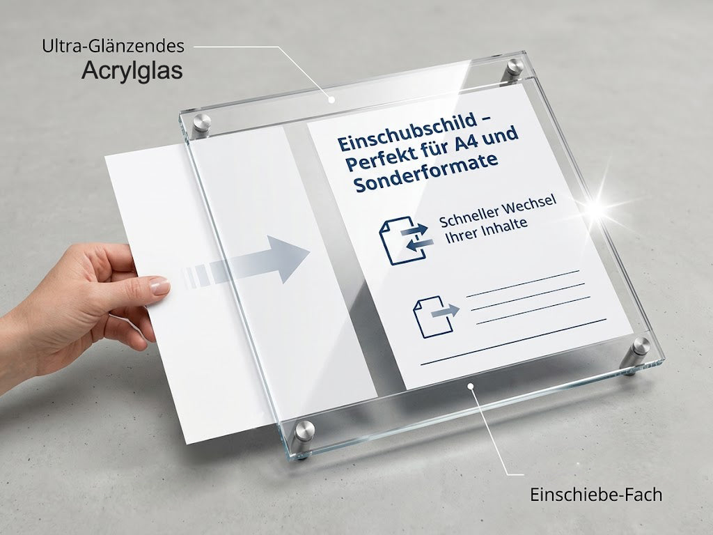 Doppelglas Acryl Schild Praxisschilder Firmenschild für Papiereinlagen
