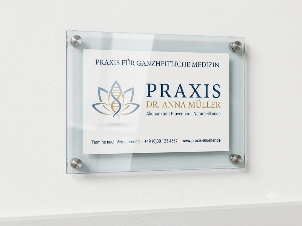 Doppelglas Acryl Schild Praxisschilder Firmenschild für Papiereinlagen