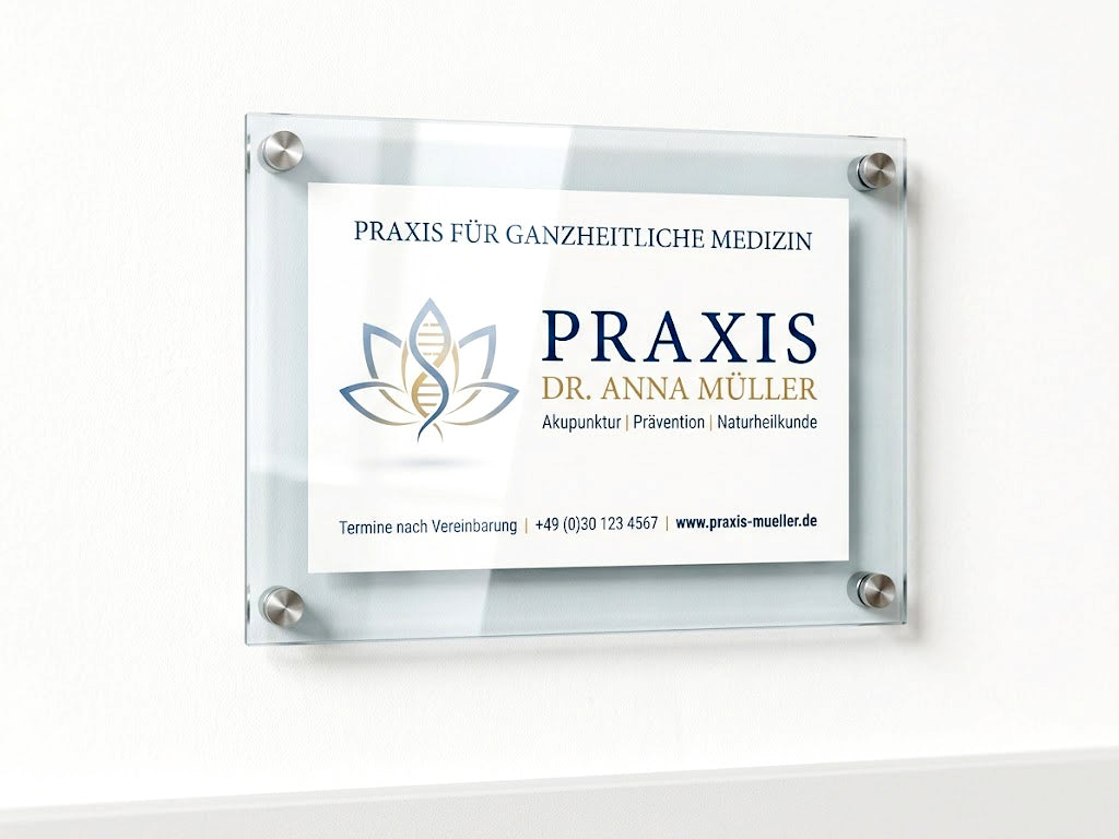 Doppelglas Acryl Schild Praxisschilder Firmenschild für Papiereinlagen