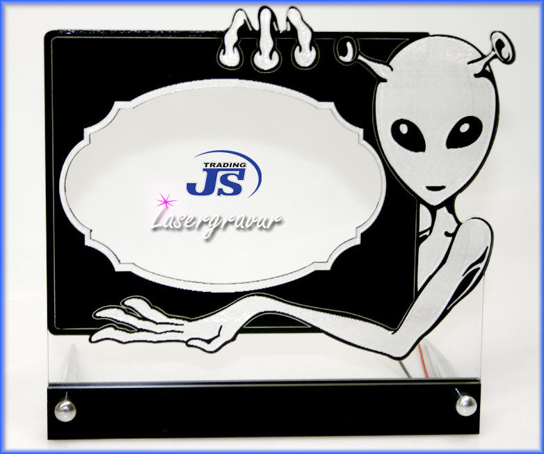 Fotorahmen Lasergravur Alienmotiv LED