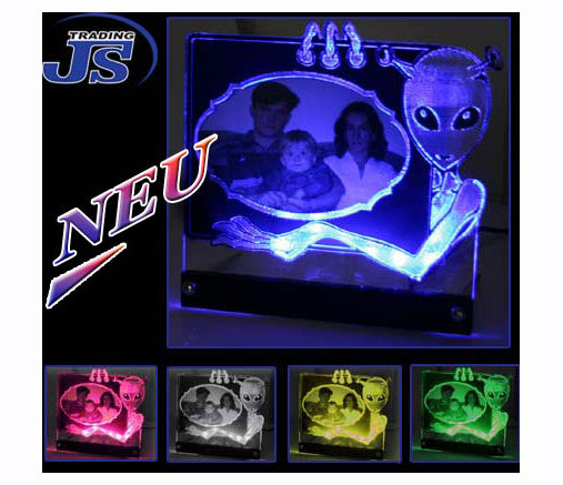 Fotorahmen Lasergravur Alienmotiv LED