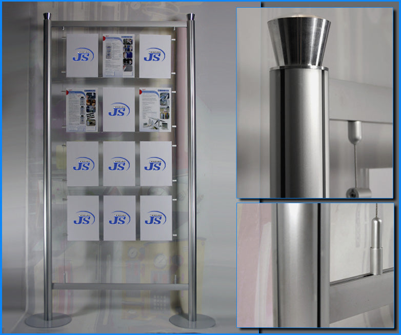 Infoständer Präsentationsständer Seilsystem Doppelglas Schilder Exposéständer