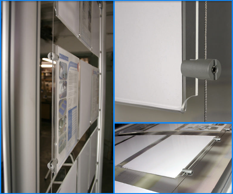 Infoständer Präsentationsständer Seilsystem Doppelglas Schilder Exposéständer