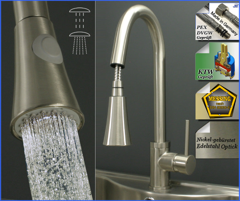 Niederdruck Küchen Armatur Einhebelmischer Edelstahl Gebürstet Optik