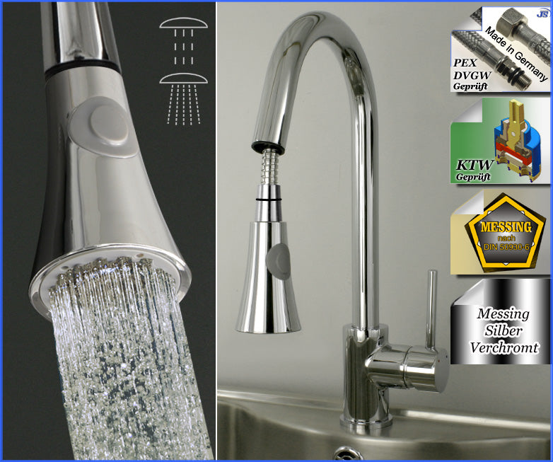 Niederdruck Küchen Armatur Einhebelmischer Verchromt Brause Schlauch