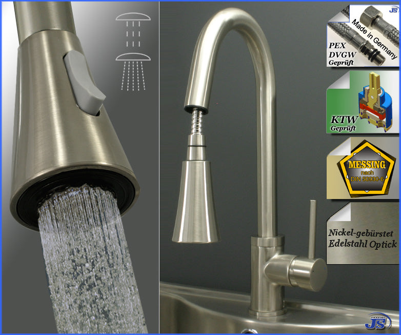 Niederdruck Armatur Küchen Spültisch Einhebelmischer Edelstahl Gebürstet Optik
