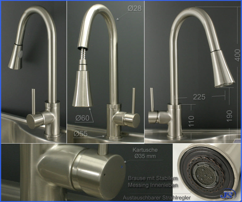 Niederdruck Armatur Küchen Spültisch Einhebelmischer Edelstahl Gebürstet Optik