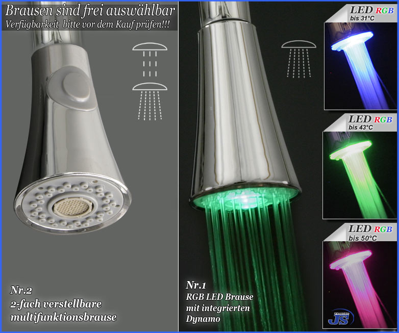 Niederdruck Küchen RGB LED Einhebelmischer Spültisch Armatur Wahl Set