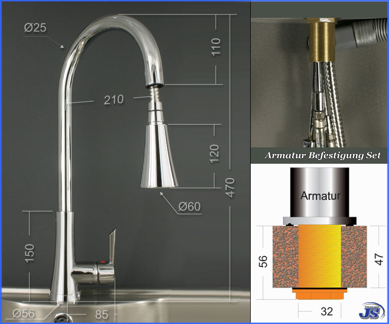 Niederdruck Küchen RGB LED Einhebelmischer Spültisch Armatur Wahl Set