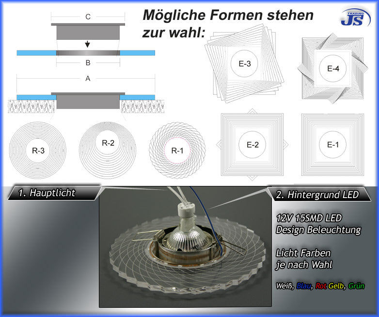LED Design Akryl-Blende für Einbauleuchten Einbaugehäuse Einbaurahmen