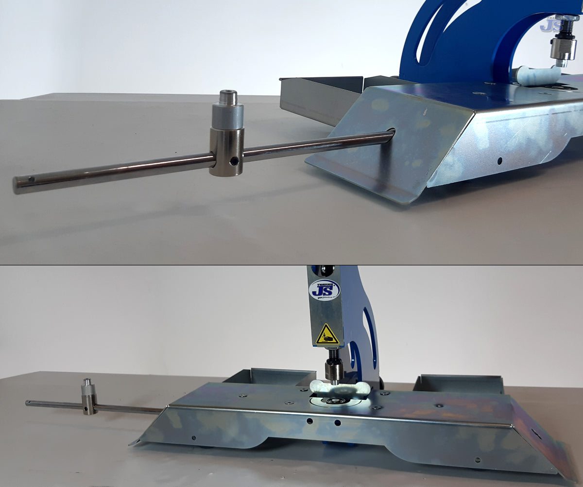 HP-10 Kniehebelpresse Orange Handpresse mit Rolltisch Anschlag in Y