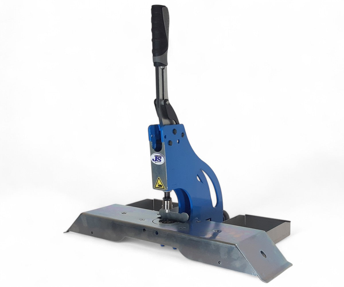 HP-10 Kniehebelpresse Blau Handpresse mit Rolltisch Anschlag in Y