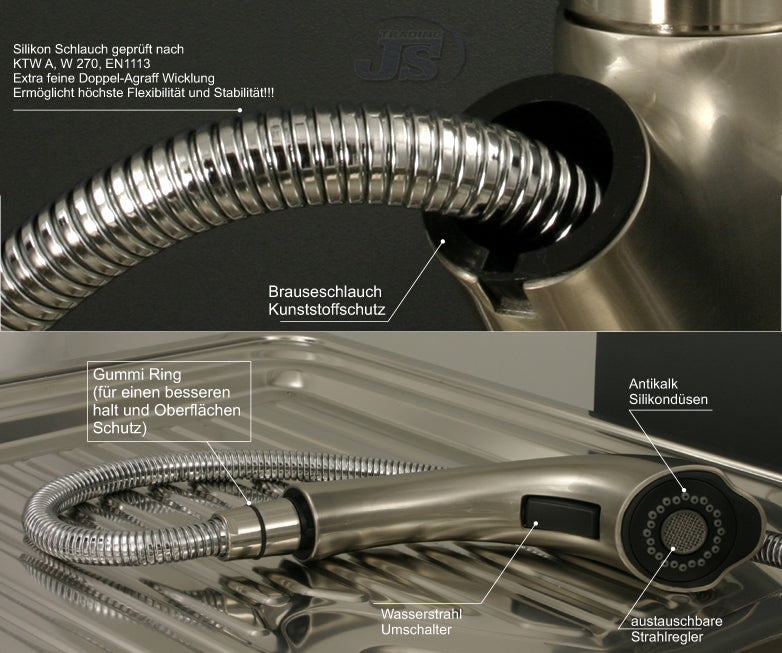Küchen Einhebelmischer Niederdruck Spültisch Armatur  Edelstahl Gebürstet Optik