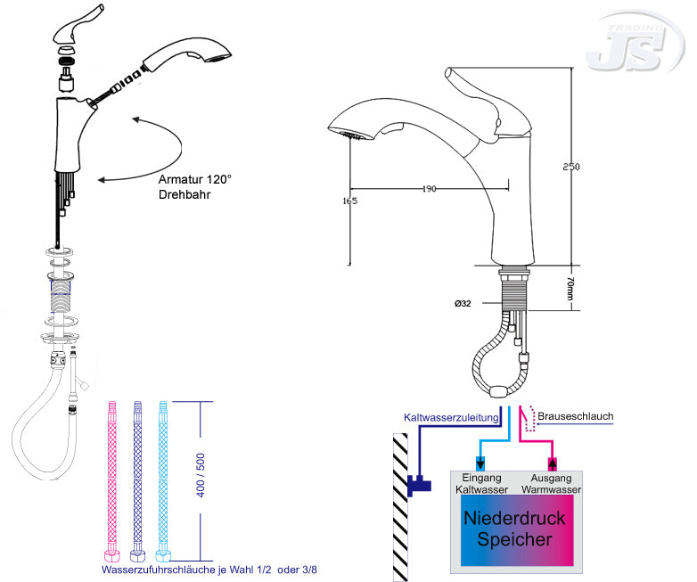Küchen Einhebelmischer Niederdruck Spültisch Armatur  Edelstahl Gebürstet Optik