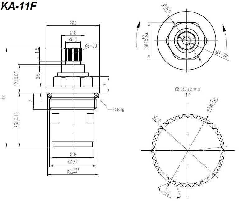 Ersatz Keramik Steuer Kartusche Armatur Oberteil Ventil  KA-1-F / 11-F