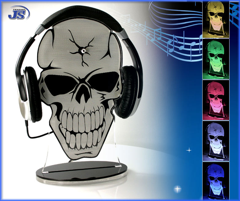 LED Kopfhörerständer Totenkopf Kopfhörerhalter Beleuchtet
