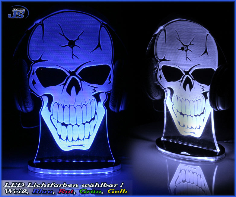 LED Kopfhörerständer Totenkopf Kopfhörerhalter Beleuchtet