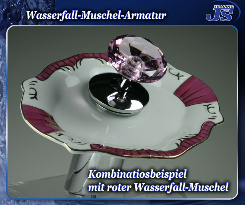 Porzellan-Muschel rot Wasserfall Einhebelmischer Waschbecken Armatur