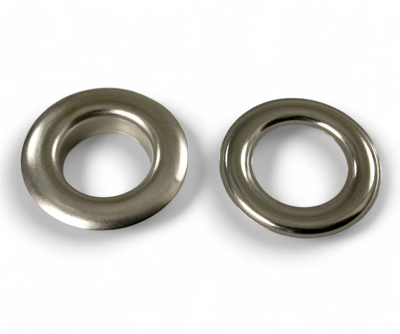 100x Messing Ösen Ø17,3mm in Silber vernickelt, selbstschneidend für Textilien