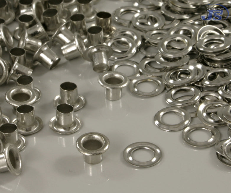 100x Messing Ösen Ø3,6mm in Silber nickelfrei für Textilien, Papier und mehr