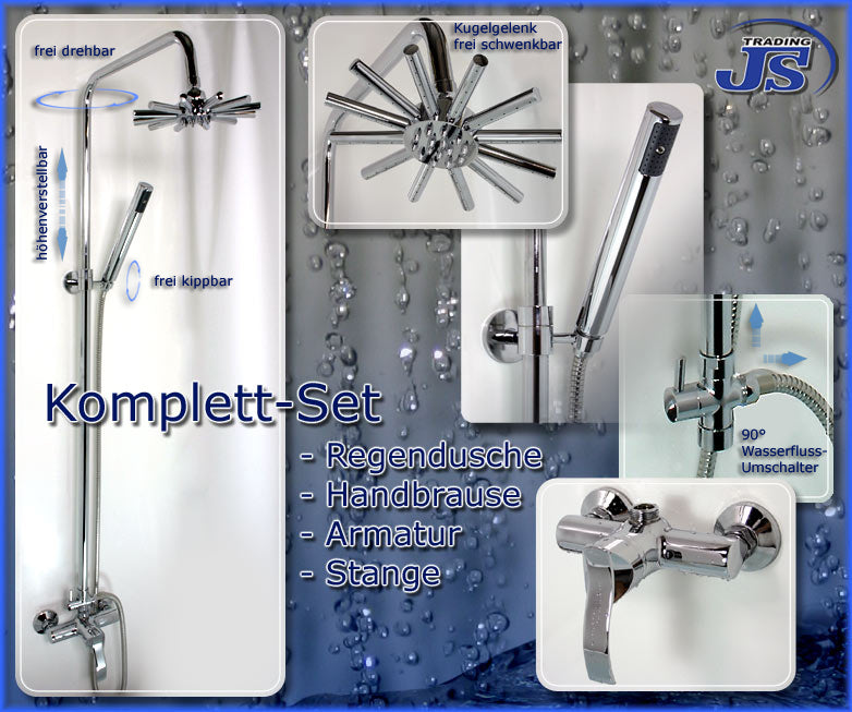Luxus Duscharmatur Set, Handbrause, Duschkopf, Stange