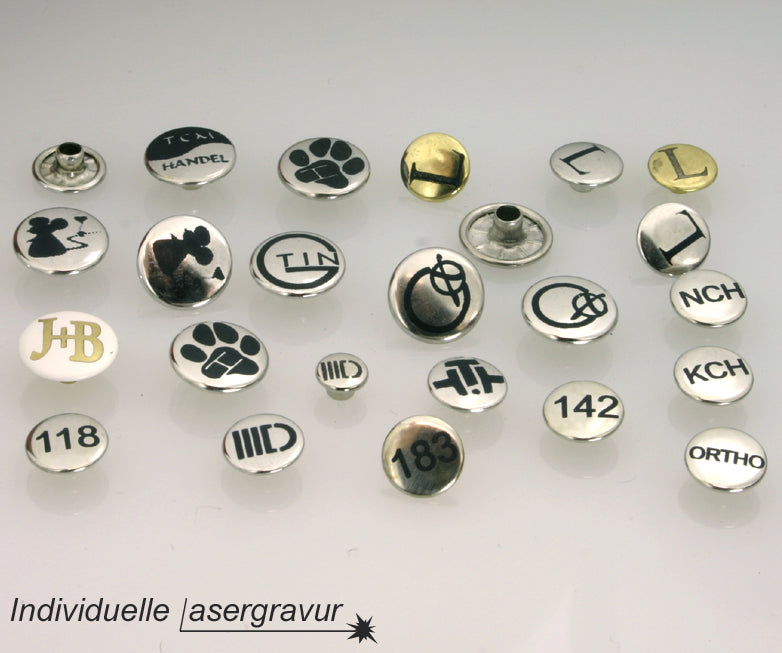 100x personalisierte individuelle Nieten mit Logo in verschiedenen größen