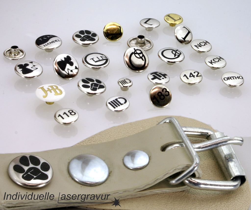 100x personalisierte individuelle Nieten mit Logo in verschiedenen größen