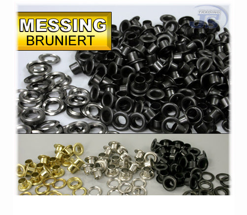 100x Messing Ösen Ø5mm in Silber, Gold oder Schwarz, brüniert, rostfrei