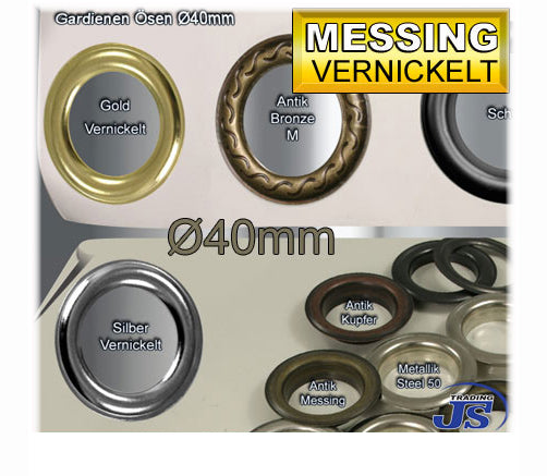 100x Gardinen-Ösen Ø40mm aus Messing für Vorhänge oder andere Textilien
