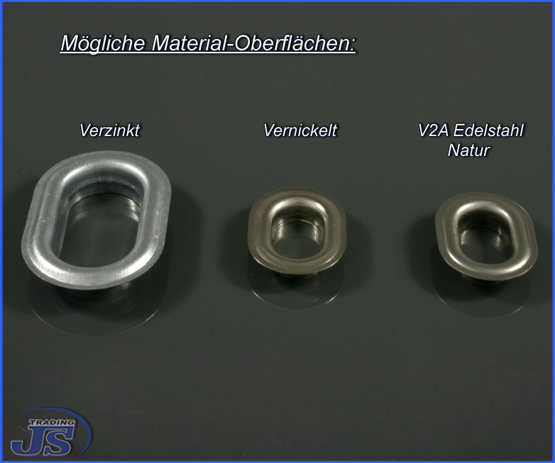 100x Oval Ösen 22x14 Messing Silber vernickelt oder Edelstahl V2A Natur