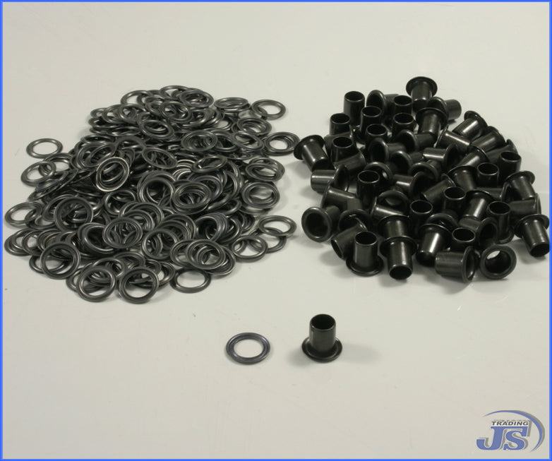 100x Stahl Metall Langschaft-Ösen Ø6,7mm mit 10,3mm langem Schaft in Schwarz